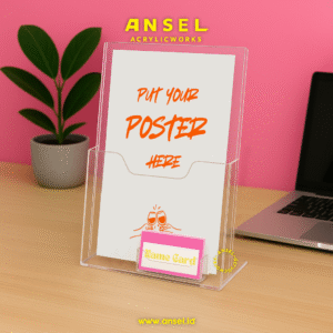 Ansel - A4 Tempat Brosur Akrilik dengan Kartu Nama / Acrylic Flyer Stand Holder - Vertikal